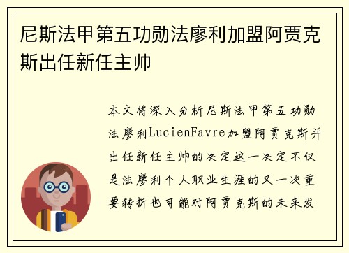尼斯法甲第五功勋法廖利加盟阿贾克斯出任新任主帅